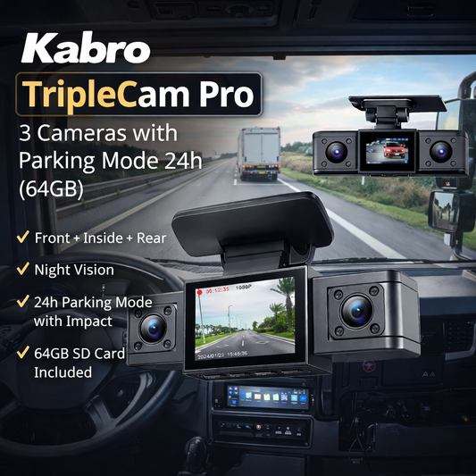 Kabro TripleCam Pro – 3 Cámaras con Modo Parking 24h (64GB)